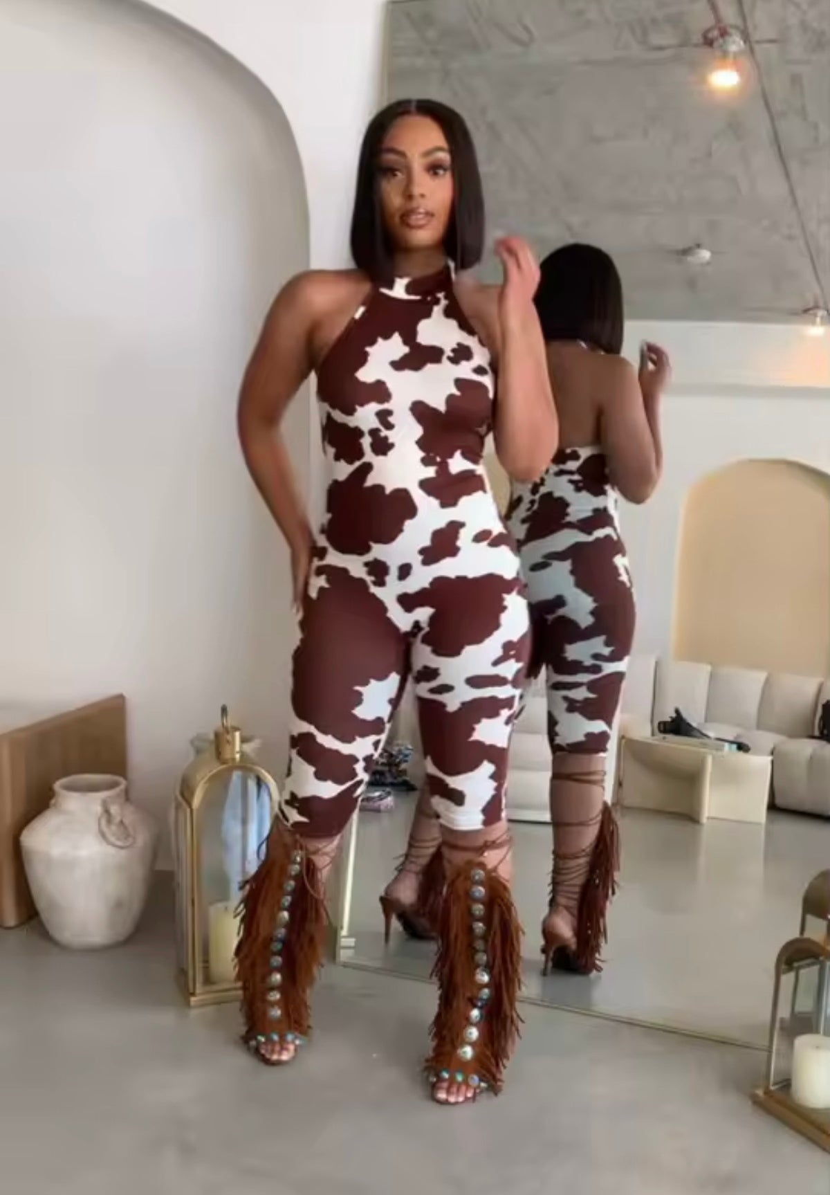 “Cow Hide” Brown Romper