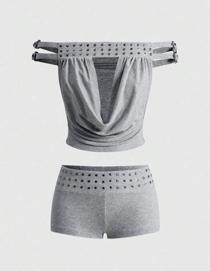 “Studded & Spoiled” Grey 2 Piece Set