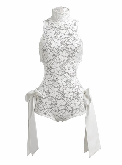 “Licorice Lace” White Romper