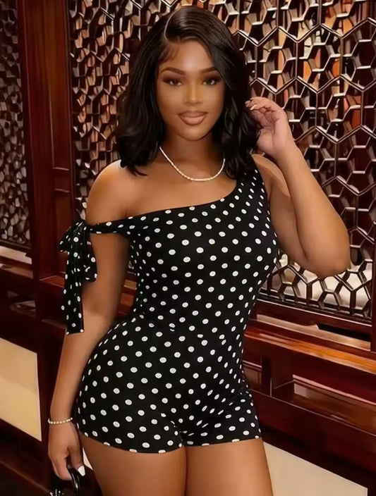 “Polka Play” Black Romper