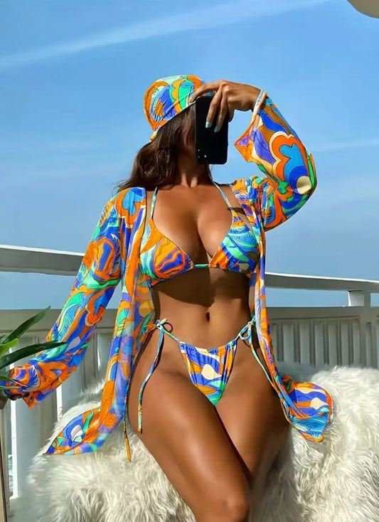 “Pleasure” Blue 4 Piece Swim Suit