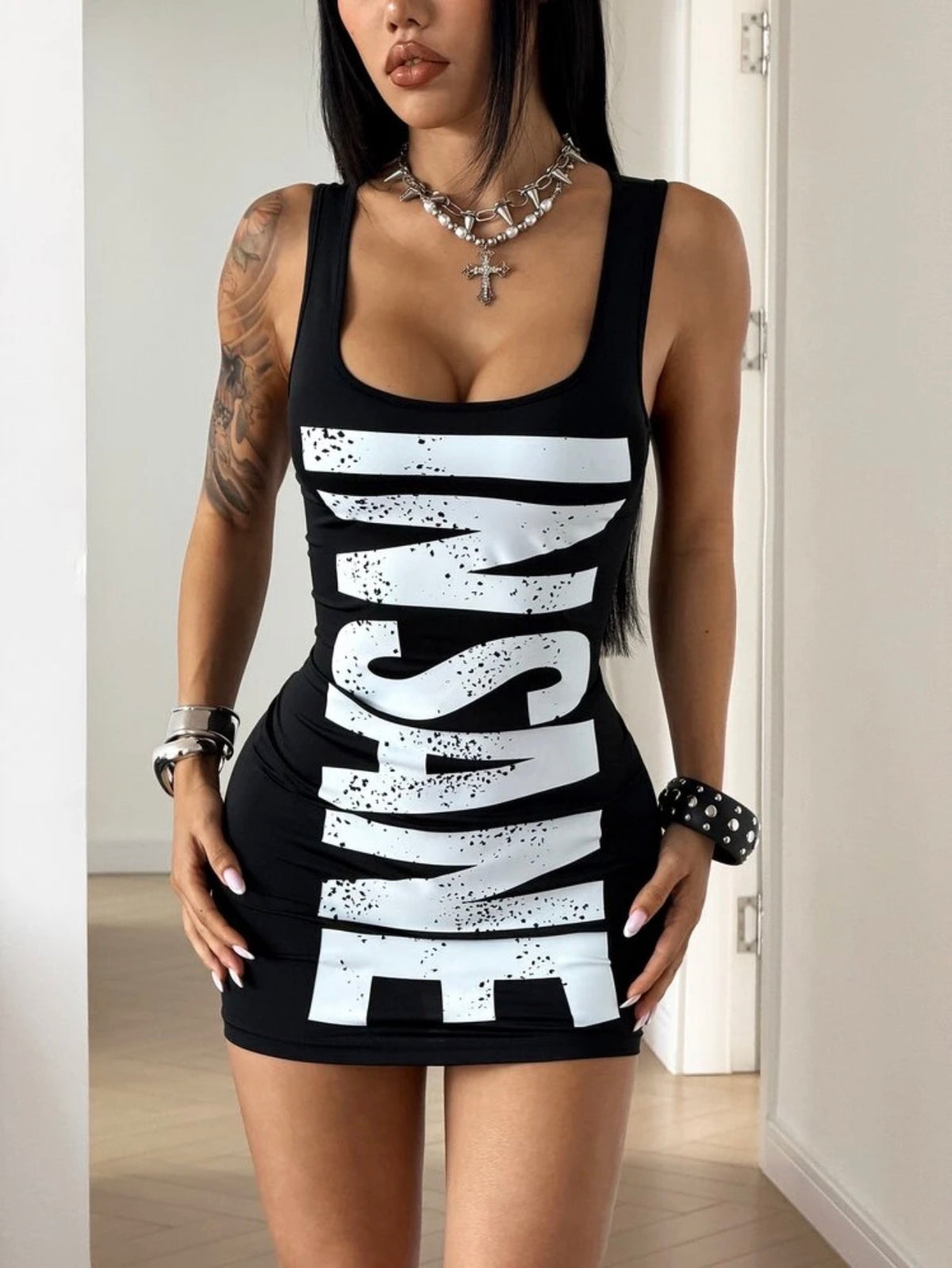“Bad Girl Energy” Black Tank Top Dress