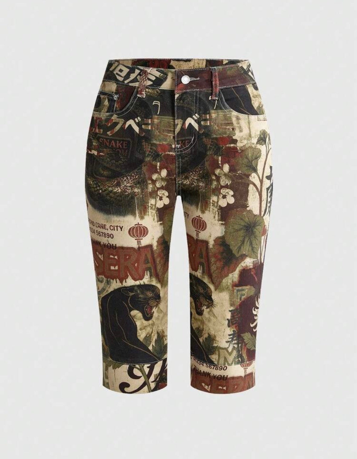 “Tokyo Nights” Deep Multicolor Capri Shorts
