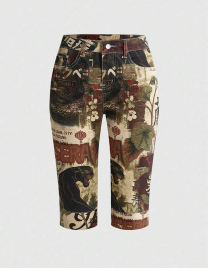 “Tokyo Nights” Deep Multicolor Capri Shorts
