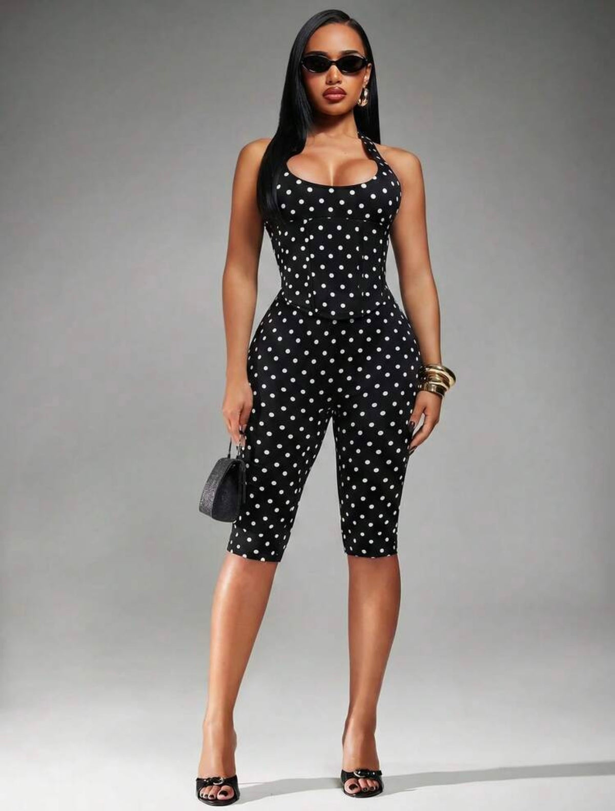 “Curves On Command” Black Polka Dot 2 Piece Set