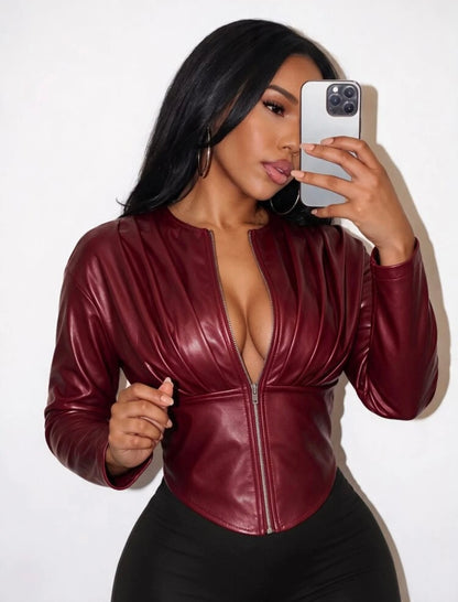 “Merlot Mischief” Burgundy Leather Jacket
