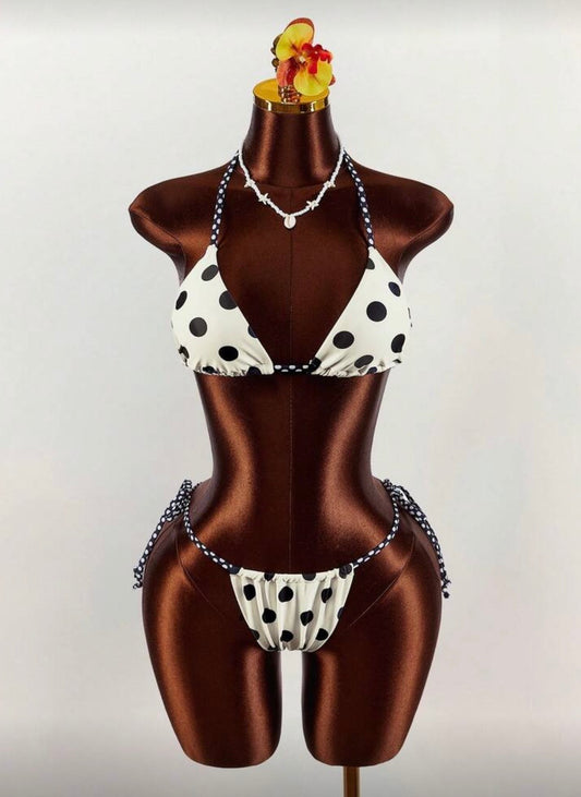“Luxe Polka” White 2 Piece Swimsuit