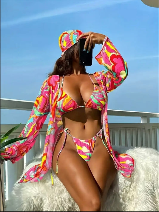 “Pleasure” Pink 4 Piece Swim Suit