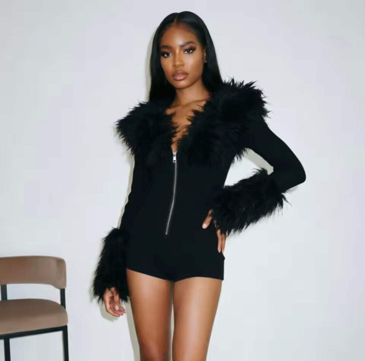“Furr The Attention” Black Romper