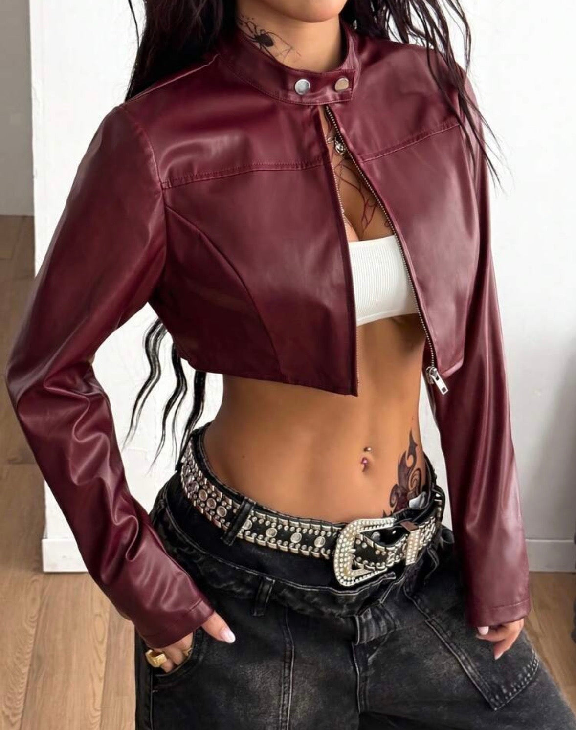 “Nina Eliza” Burgundy Leather Jacket