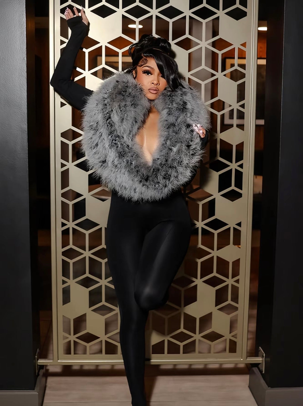 “First Class Furr” Black Jumpsuit