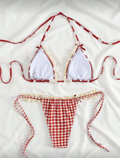 “Polka Lace” Red 2 Piece Swimsuit