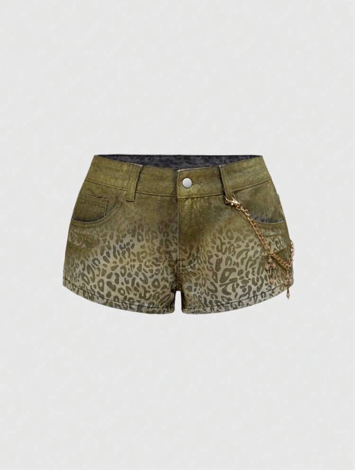“Leopard Leap” Green Jean Shorts