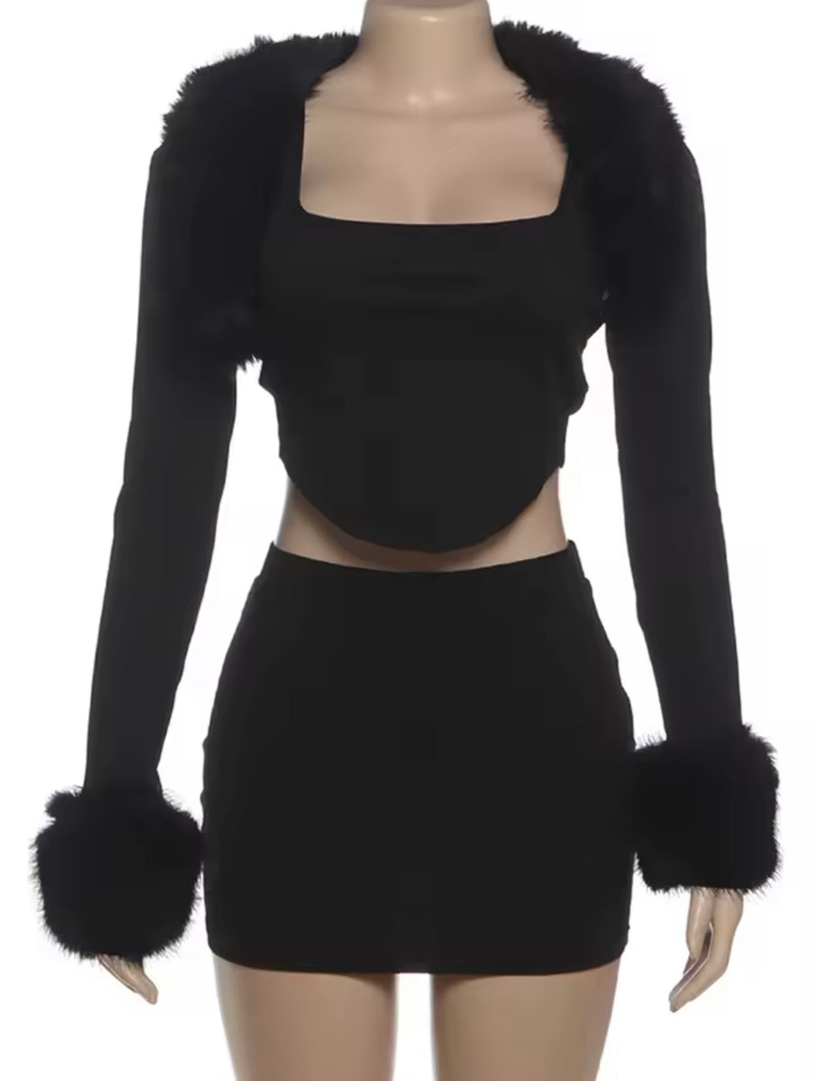 “Faux Furr” Black 3 Piece Set