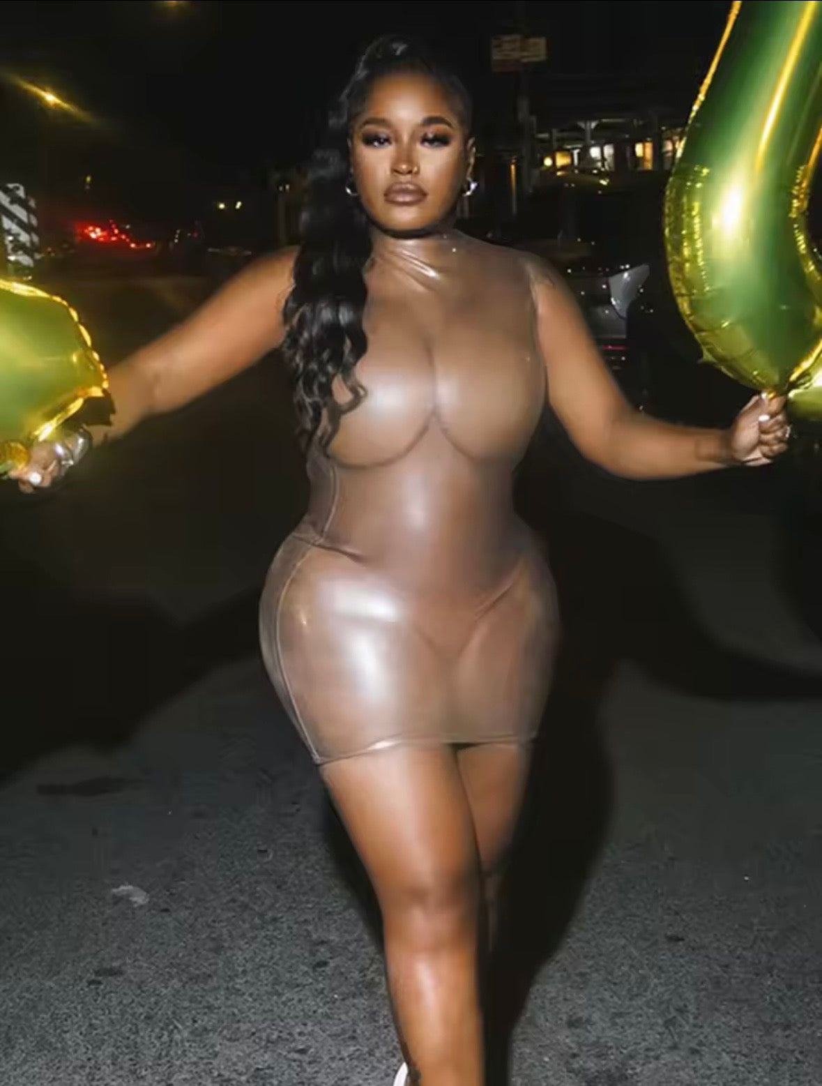 “Sheer Siren” Metallic Silver Dress