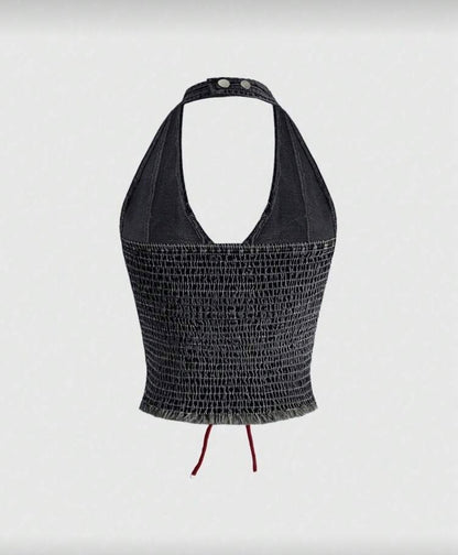 “Flick It” Black Denim Top