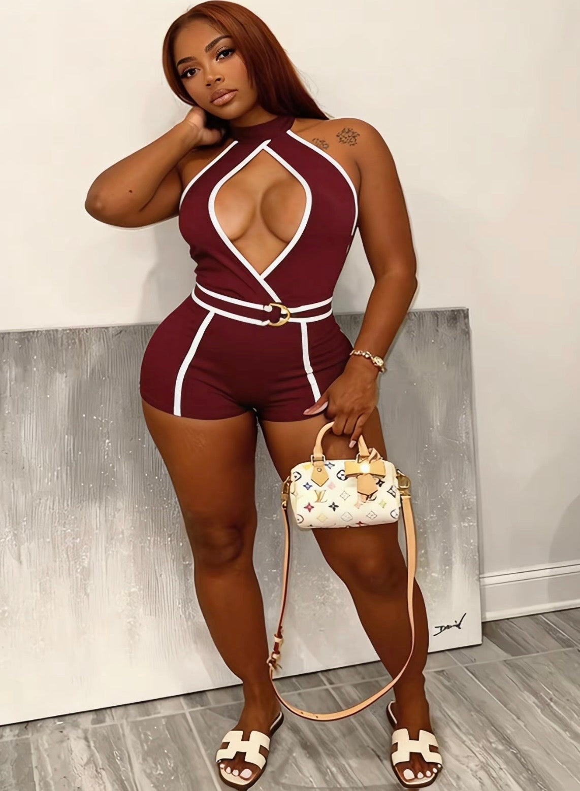 “Burmese” Burgundy Romper