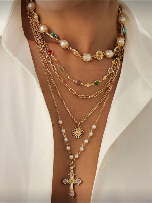 “Colorful Stack” Gold Necklace