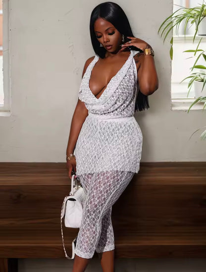 “Lindsey Lace” White 2 Piece Set