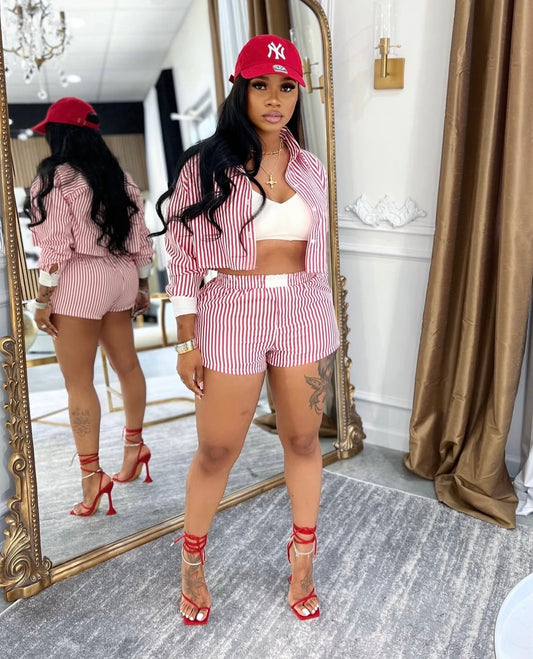 “Stacy Stripes” Red 2 Piece Set