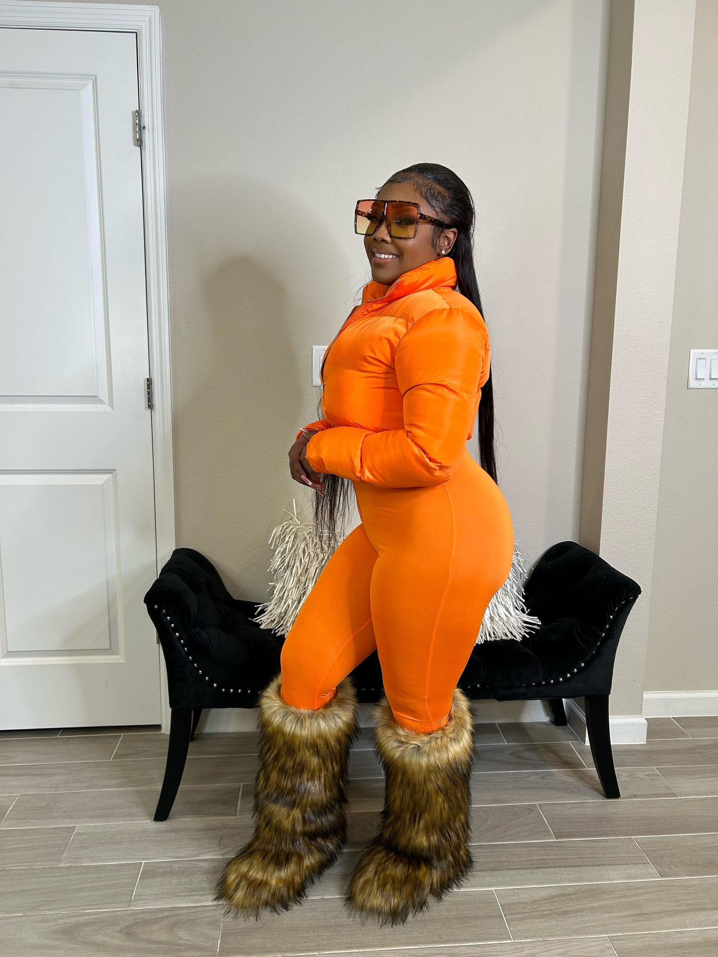 “Pierre” Orange Puffer Jumpsuit