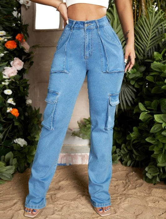 “Dakota Denim” Light Blue Cargo Jeans