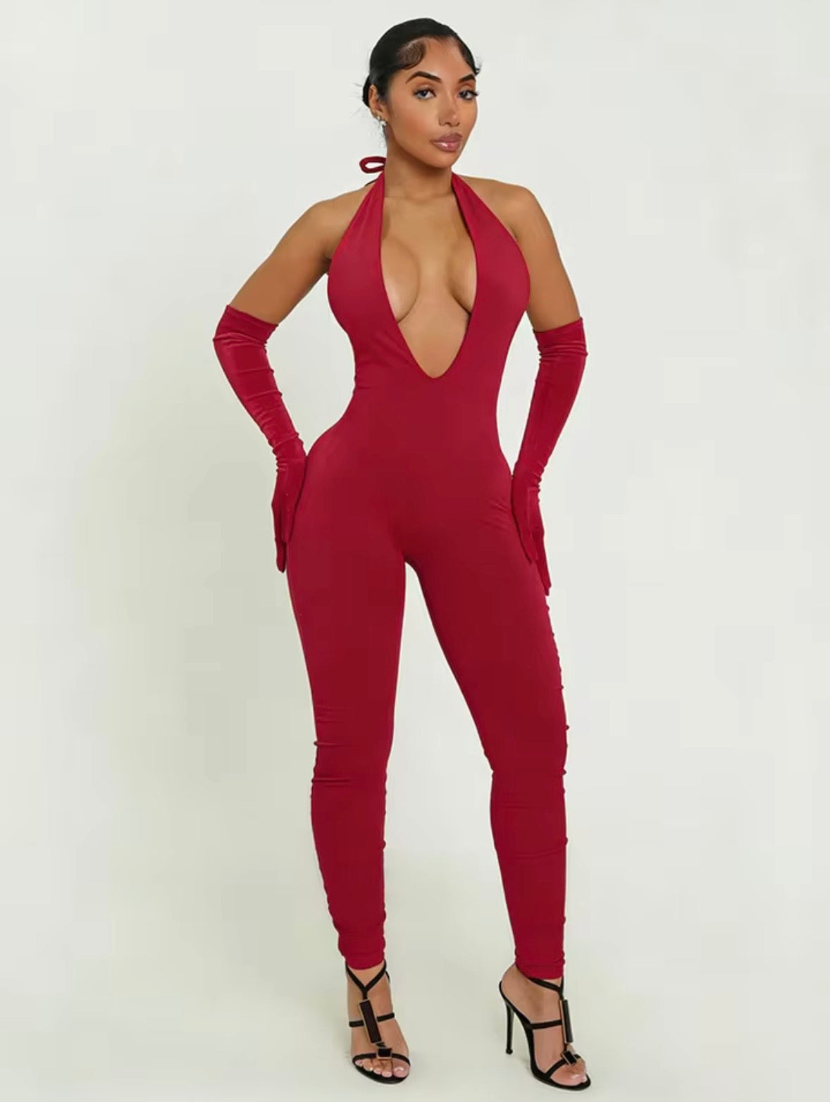 “Vline” Red 2 Piece Jumpsuit