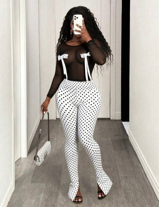 “Polka Mesh” White 2 Piece Set