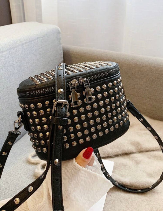 “Studded Crossover” Black Handbag