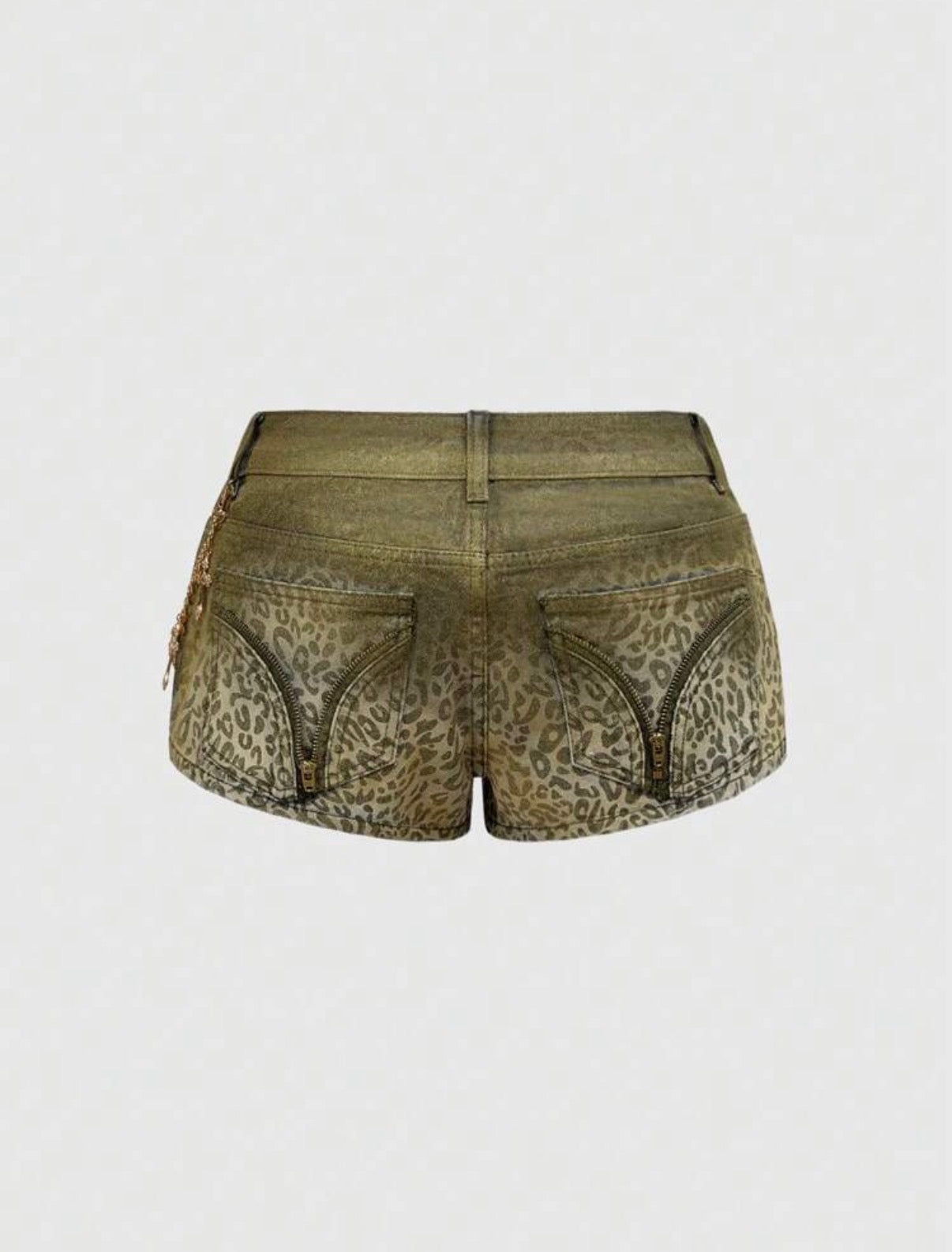 “Leopard Leap” Green Jean Shorts