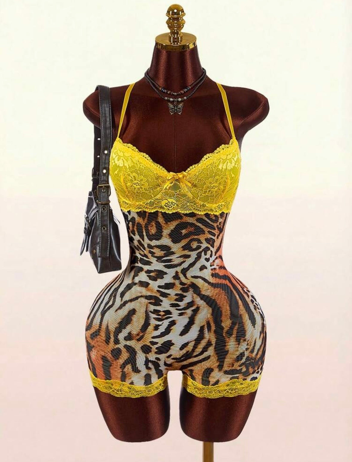 “Feline Lace” Brown Romper