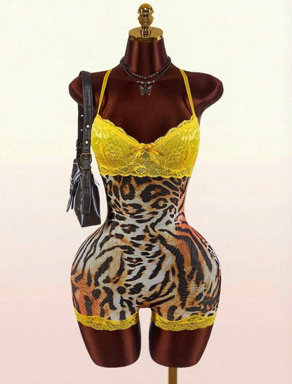 “Feline Lace” Brown Romper