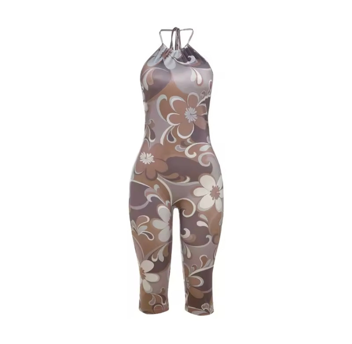“Lilac Flower” Brown Romper