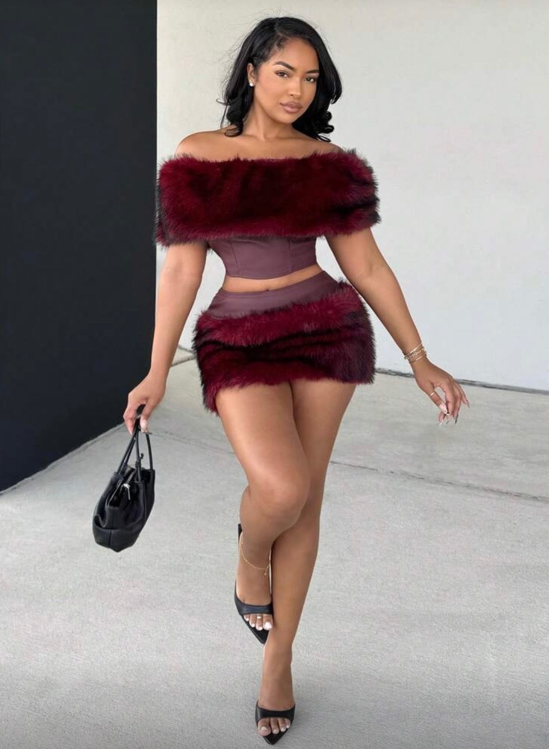 “Bardi Furr” Burgundy 2 Piece Set