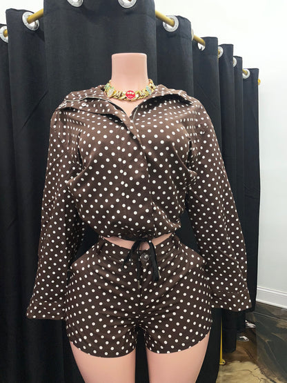“Polka Who” Brown 2 Piece Set