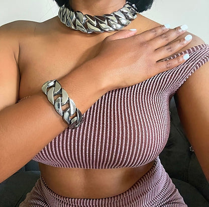 “Galore Cuban” Silver Necklace