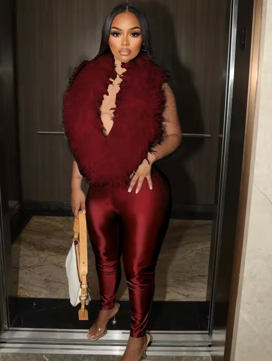 “Fancy Furr” Burgundy Jumpsuit