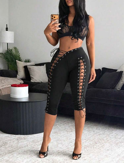 “Tied Down” Black Kapri Shorts