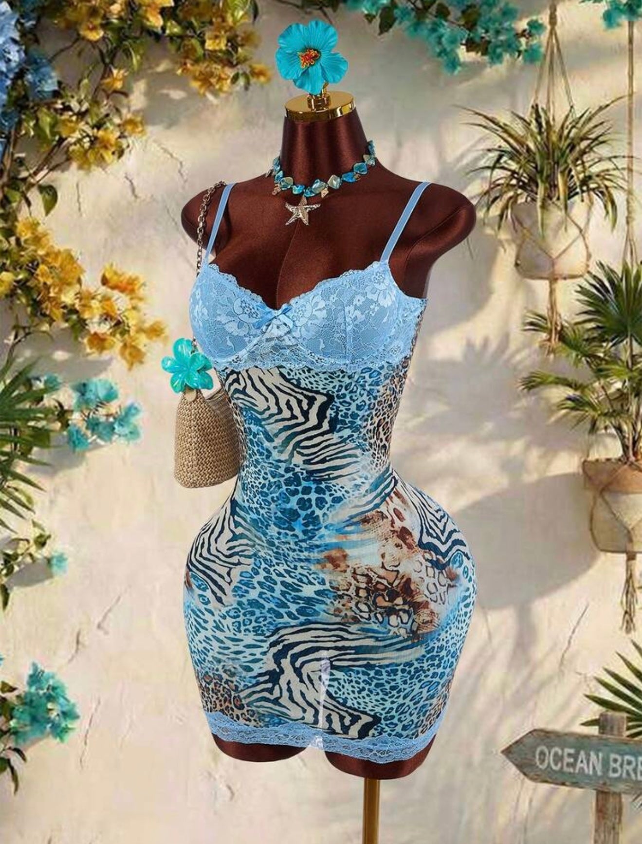 “Leopard Lace” Blue Dress