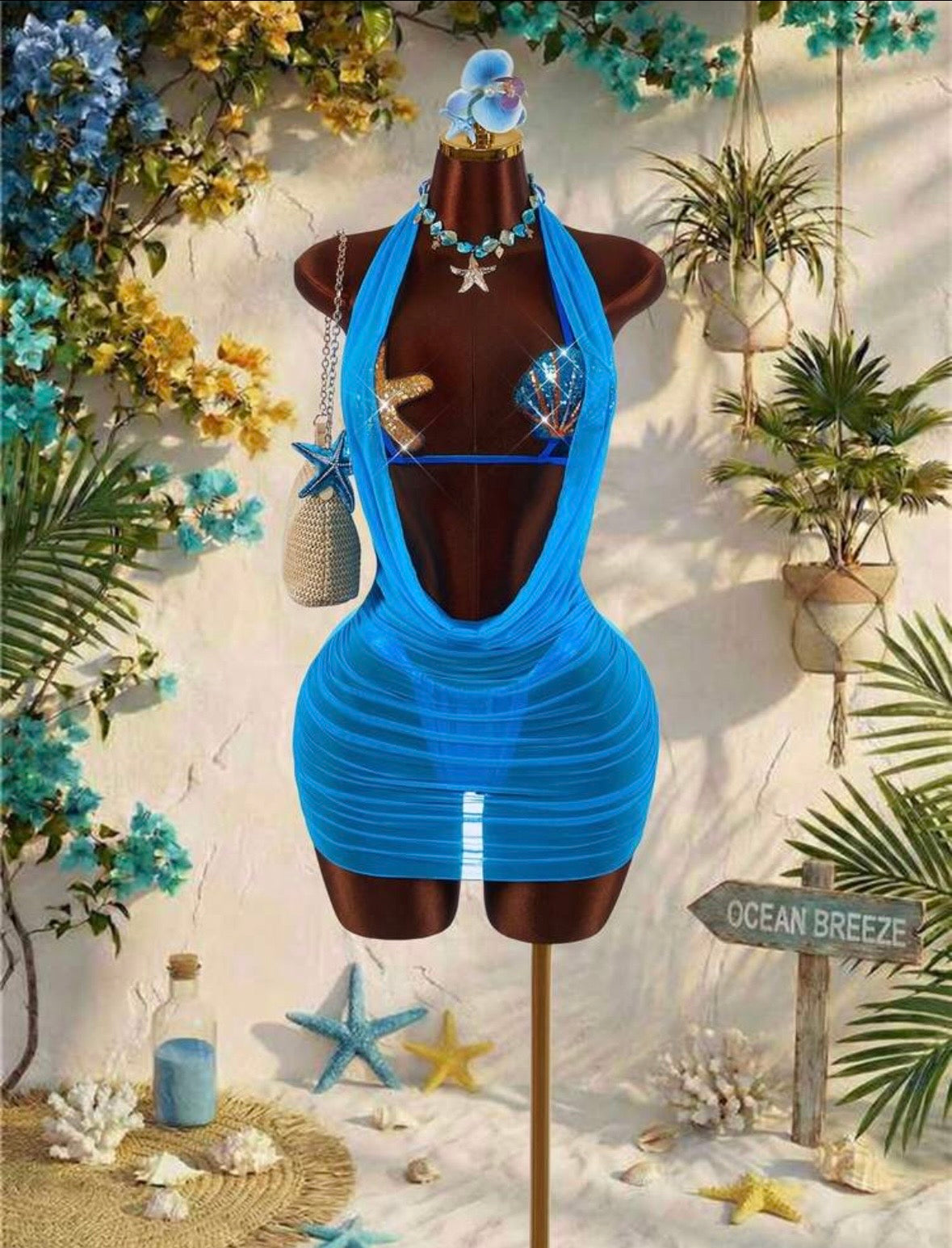 “Ocean Seashell” Blue 3 Piece Swimsuit
