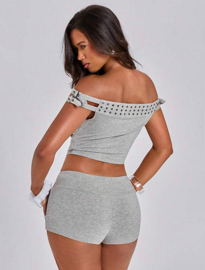 “Studded & Spoiled” Grey 2 Piece Set