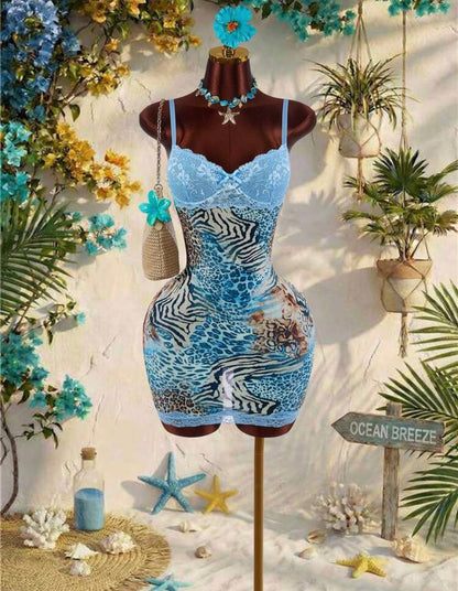 “Leopard Lace” Blue Dress