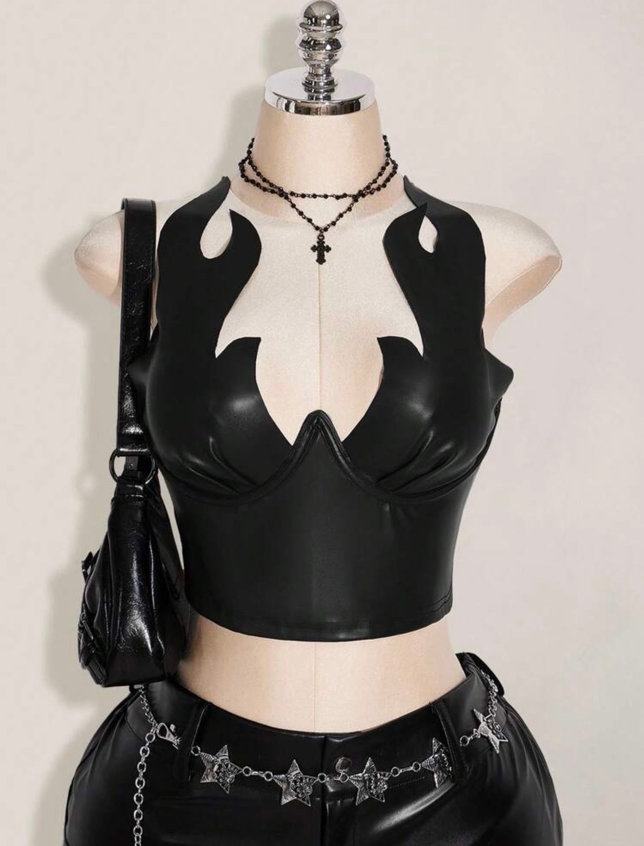“Flame” Black Leather Top