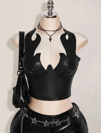 “Flame” Black Leather Top