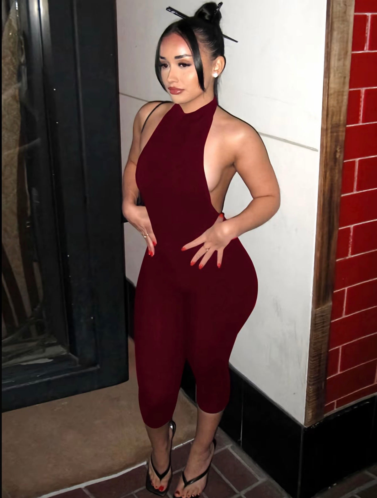 “No Intro” Burgundy Ribbed Romper