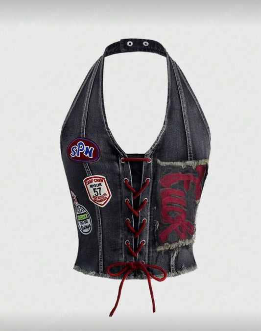 “Flick It” Black Denim Top