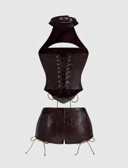 “Lizzo Leather” Furr Brown 2 Piece Set