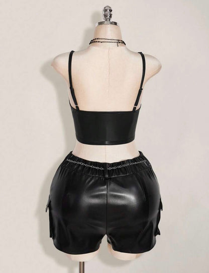 “Flame” Black Leather Top
