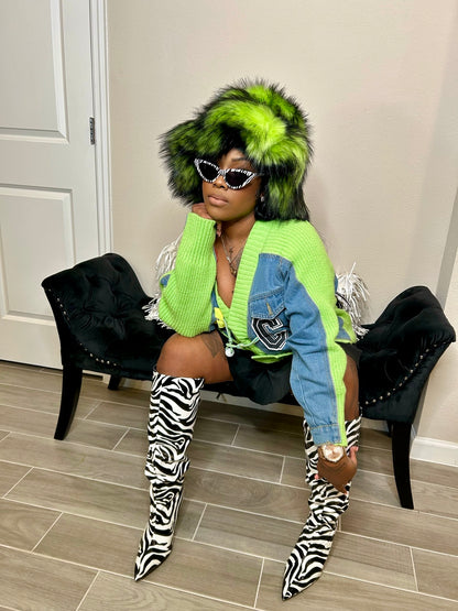 “Limelight Lit” Green Fur Hat