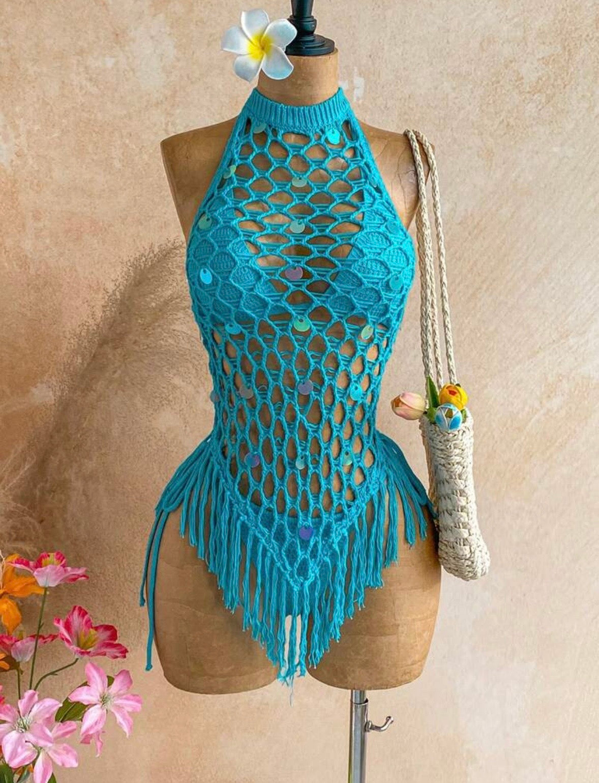 “Tassle Turks” Blue 3 Piece Swimsuit
